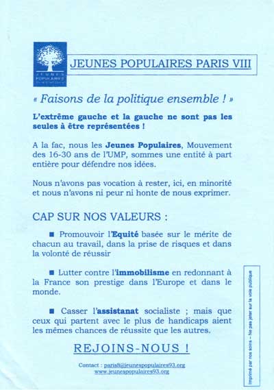 Les Jeunes Populaires, 31 octobre 2005, Paris 8