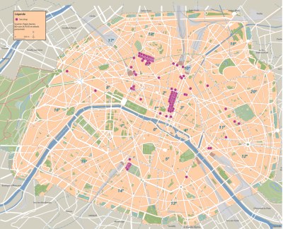 Localisation des sex shops parisiens en 2004, source APUR, Pages Jaunes et relevés personnels